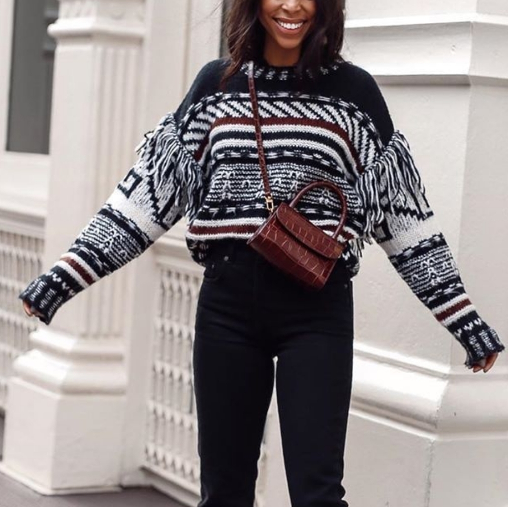 Clich Boho Drop Shoulder Sweater With Fringe - image 1
